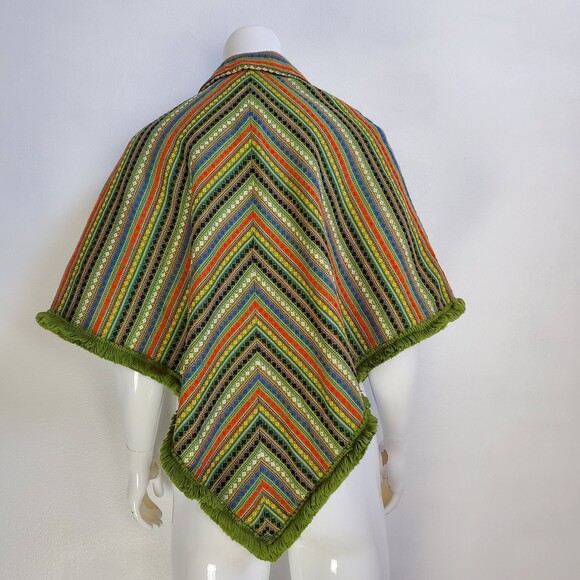 Vintage 70's Green Striped Poncho - Picture 4 of 7